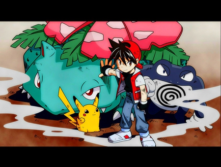 Red Victory - adventures, red, pokemon, pikachu