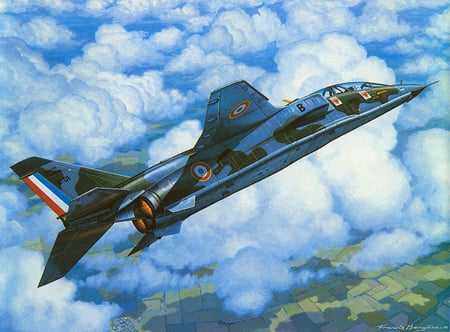 In the Clouds - clouds, airplane, jet, military, plane, drawing, camoflage, painting, art, sky