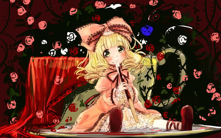 rozen maiden 2 - roses, blonde girl, hina-chan, pink dress