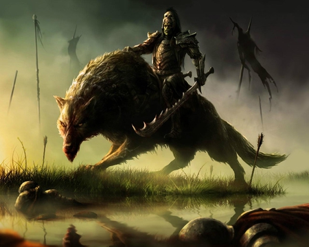 Orc Riding War Wolf - wolf, arrows, ork, body, banner