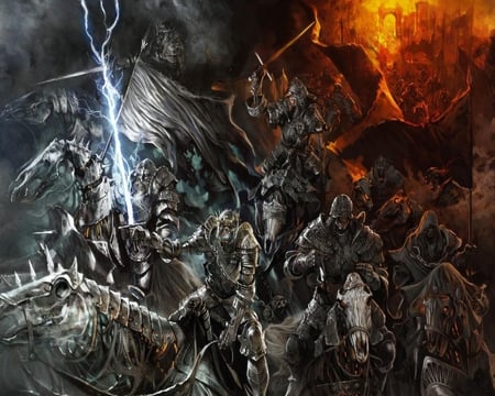 Riding From Hell - undead, horses, lighing, flames, army