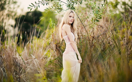 Model - female, nature, model, dress, girl, grass