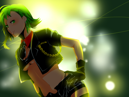 anime - gumi, shorts, thighhig, piku, anime, girl, pikumi, gloves, cleavage