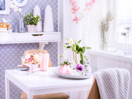 ~à¹‘â™¥ Breakfast â™¥à¹‘~ - orchids, design, shine, welcome, white, home, window, table, lavender, light, fashion, entertainment, bright, welcoming, warm, pink, flowers, soft purple