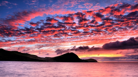 glorious sunset - clods, sunset, sea, shore