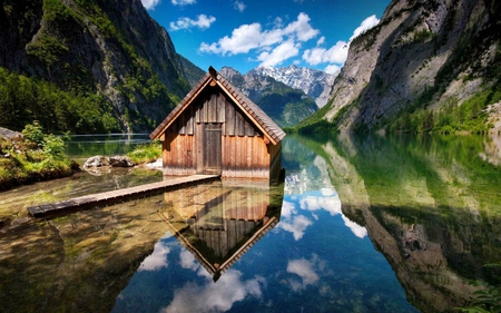 cabin - lake, nature, mountain, jety, cabin, outdoors