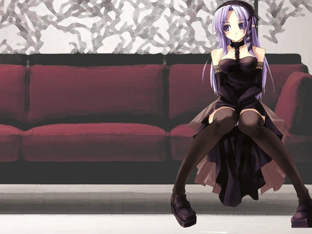 Leina - black dress, purple hair, cute, girl