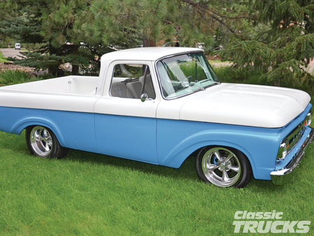 â€™61 Ford F-100 - white, blue, truck, classic, ford