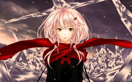 lost christmas - ice, girl, pink hair, attack, black, lost, christmas, war, red, snow, anime