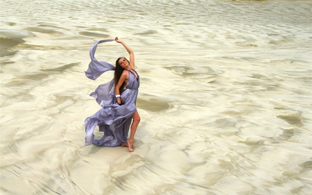 Desert dancer - beauty, dancer, lady, feeling, beautiful lady, purple dress, nature, emotions, desert, sand