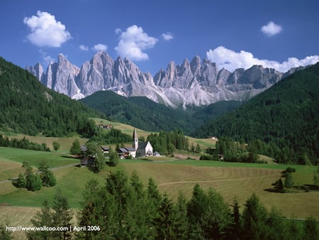 Village in the Country - clouds, nature, grass, field, mountain, sky