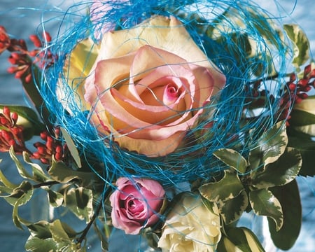 Amazing Grace ~♥~ - roses, blue, special, fashion, entertainment, love, pink, amazing grace, bouquet, festive, precious, magnificent, white, arrangement