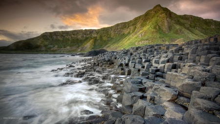 rocky beach - foam, mountain, beach, rocks