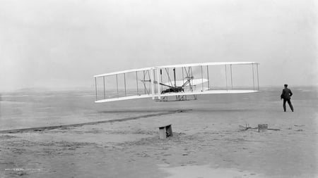 wright bros - plane, bros, monochrome, first flight