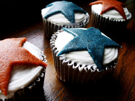 Cupcakes with marzipan stars - star, blue, food, orange, sweet, cupcakes, marzipan