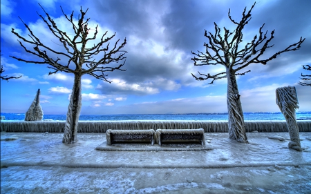 Ice Cold - clouds, winter, blue, sheets, ice, frozen, sub-zero, hdr, cold