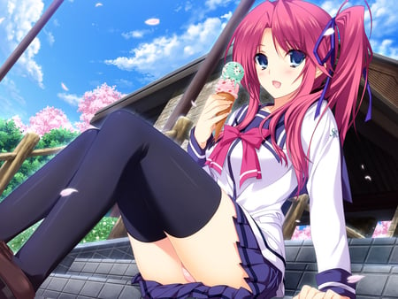 anime - cream, game, anime, blue, girl, eyes, amagase, cg, ice, yuuki, iizuki