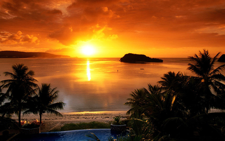 Maori Bay, Auckland, New Zealand - nature, lake, mountain, clouds, sunset