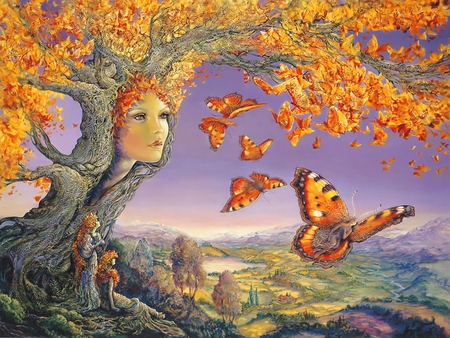 Josephine Wall - Butterfly Tree - abstract, fantasy, josephine wall, butterfly tree, painting, butterfly, tree