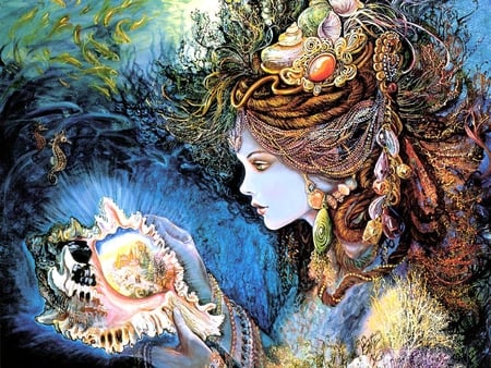 Josephine Wall - Daughter of the Deep - fantasy, josephine wall, woman, painting, daughter of the deep