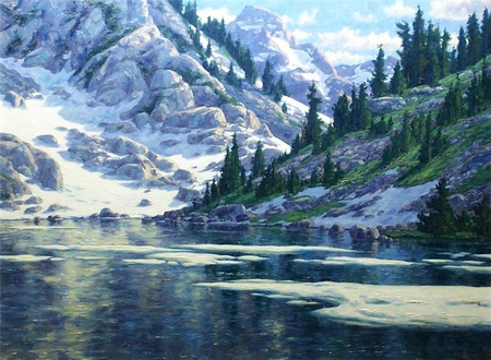 By Randy van Beek * Spring Thaw In Glacier Park - nature, painting, randy van beek, art, mountain