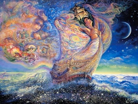 Josephine Wall - Ocean of Dreams - fantasy, josephine wall, ocean of dreams, woman, painting