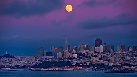 san fran on a golden night - moon, gold, san fran, night