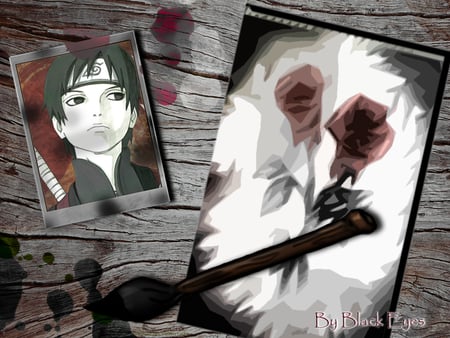 A drawing by Sai - blood, sai, drawing, black hair, naruto shippudden