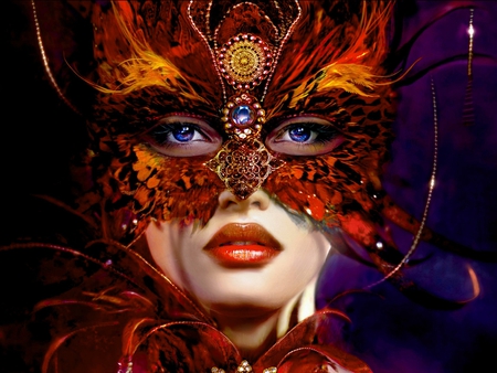 Mask Girl - picture, lady, mask, girl, red, beautiful, fantasy