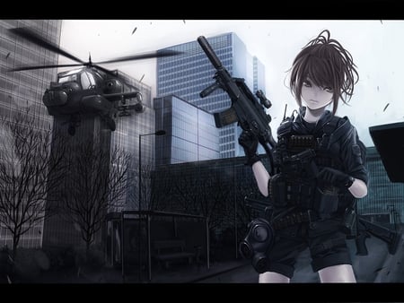 anime - anime, gun, girl, call of duty, weapon, terabyte, dark