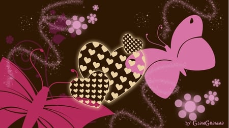 Chocolate Dream - brown, butterfly, pink, heart, chocolate