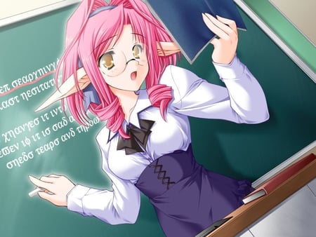 Rin - teacher, anime school girl, anime girl, teacher anime girl, rin, pink, anime, nursery rhyme, school girl