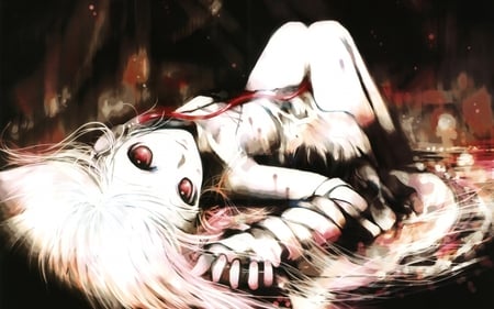 anime - vampir, dark, girl, anime, blood, long white hair