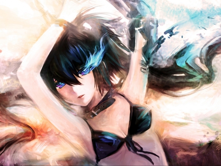 anime - anime, girl, eye, long hair, dark, black rock shot