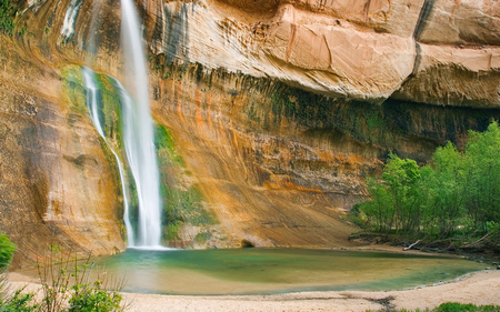 Calf Creek Falls, Utah - river, nature, falls, rock, tree, canyon