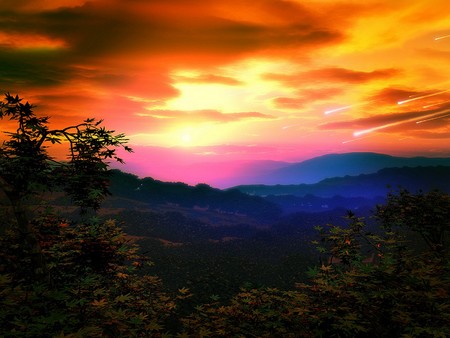 stellar rain - stars, sky, landscape, clouds, color