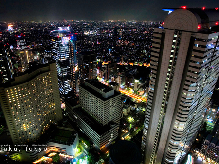 Tokyo - Skyscrapers - tokyo, buildings, lights, skyscrapers