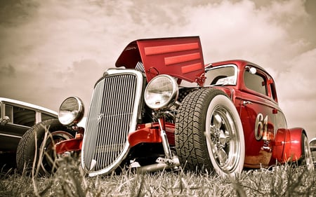 Hot Rod Red - v8, white wall, classic, ford, rod