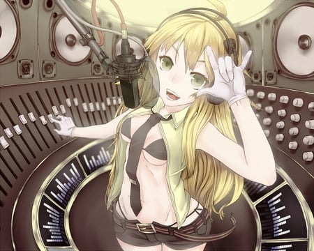 idol master - anime, headphones, hoshii-miki, blonde, microphone, idol master