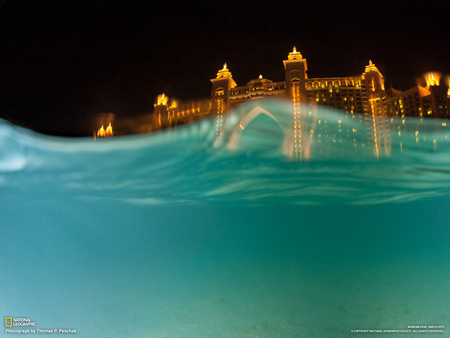 ~Water themed resort Dubai~ - arabia, water, dubai, lighthouses, mystery, night, ocean, architecture