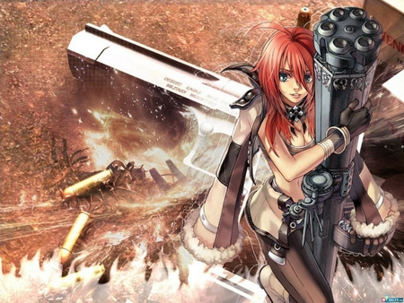 Gun Girl - red hair, girl, bulets, gun