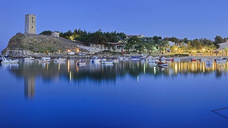 the harbor - boats, old fort, cove, town