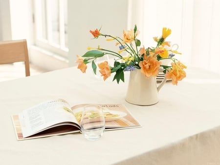 Yellow Morning♥ - warmth, forever, yello, book, fashion, table, sunshine, entertainment, morning, pure, light, spring time, magazine, white, bunch, atmosphere