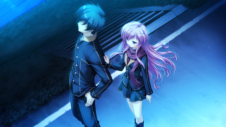 don't leave me - mukougaoka kana, shinigami no testament, long hair, pink hair, love, game cg