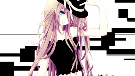 anime - hat, pink long hair, anime, white, girl