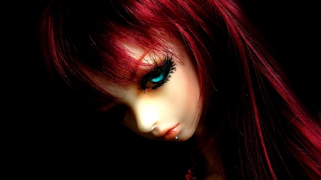 blue eyes - girl, dark, blue eyes, darknes, long red hair