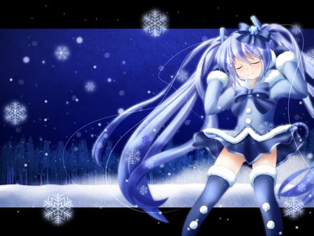 YUKI MIKU!! - miku, vocaloid, blue, snow