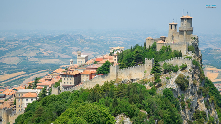 fortress on a hill - tower, hill, town, fortress