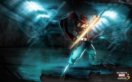 Strider Hiryu - strider, capcom, mask, marvel vs capcom, scarf, solo, night stick, strider hiryu, games, cool, video games, weapons, marvel, spiky hair