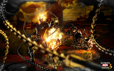 Ghost Rider - motorbike, motorcycle, vide games, weapons, johnny blaze, capcom, cool, skull, chains, fire, marvel, flames, games, ghost rider, marvel vs capcom